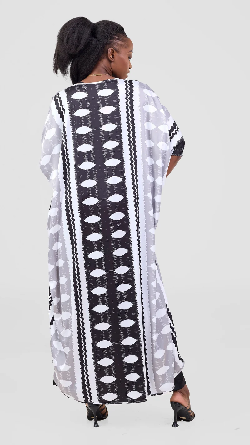 Vivo Essi Front Slit Maxi Top - White / Black Print
