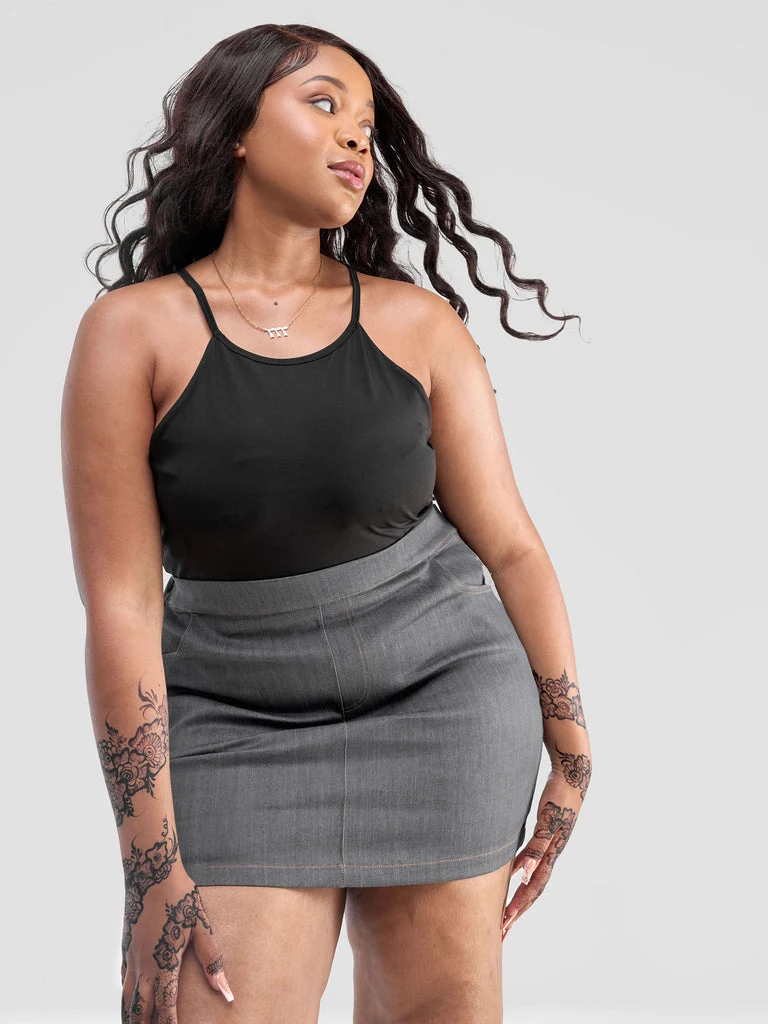 Zoya Yuni Contrast Stitch Mini Skirt - Grey