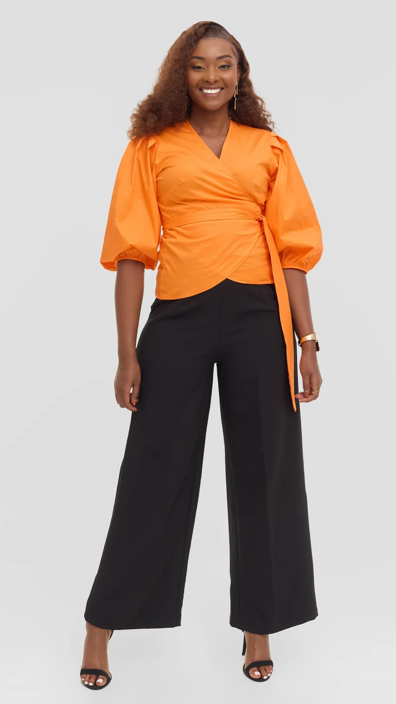 Vivo 3/4 Sleeve Wrap Top in Cotton - Orange