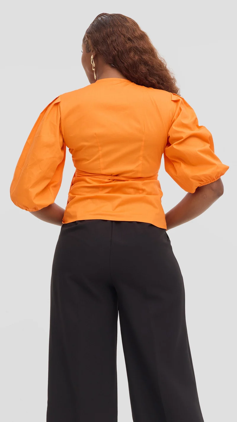Vivo 3/4 Sleeve Wrap Top in Cotton - Orange