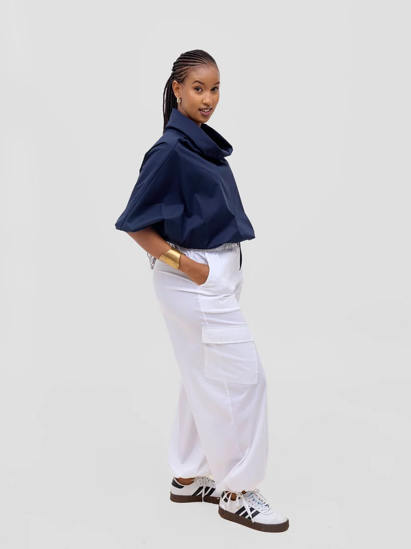Safari by Vivo Njano Drawstring Top in Cotton - Navy Blue