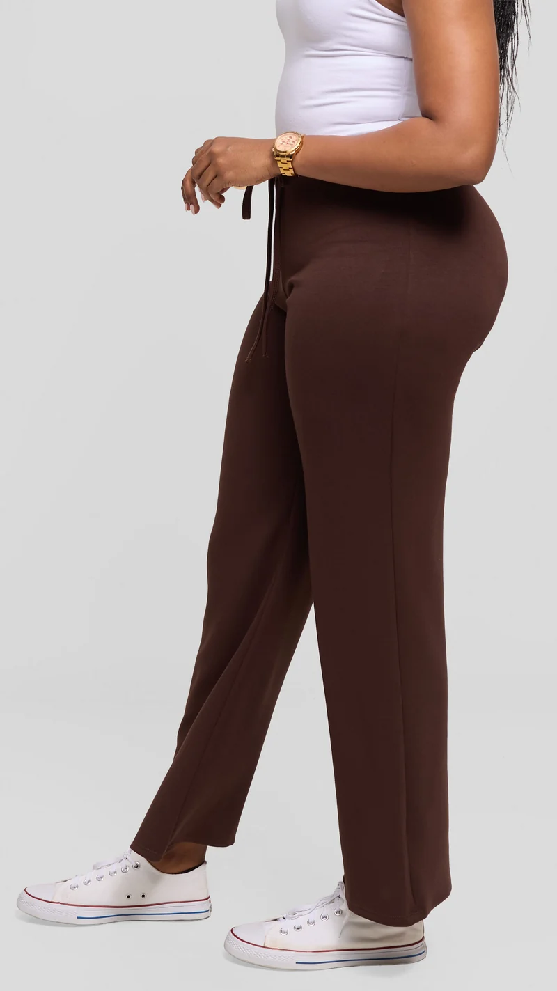 Vivo Ria Drawstring Pants in Stretch Rib - Brown