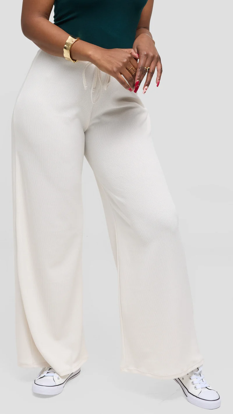 Vivo Ria Drawstring Pants in Stretch Rib - Off White