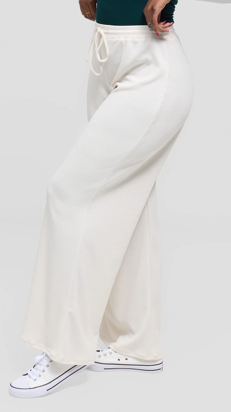 Vivo Ria Drawstring Pants in Stretch Rib - Off White