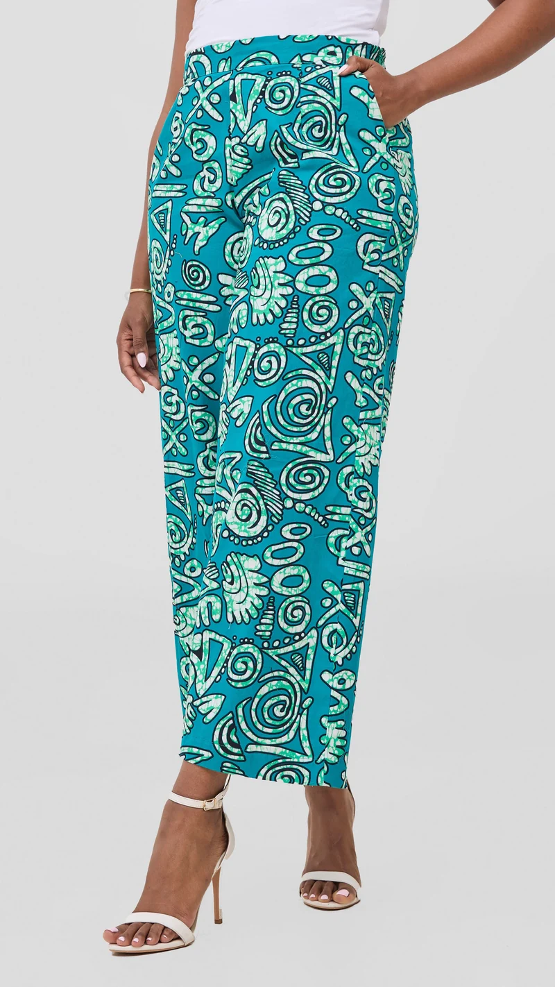 Vivo Kitenge Wide Leg Pants - Green / Black Adia Print