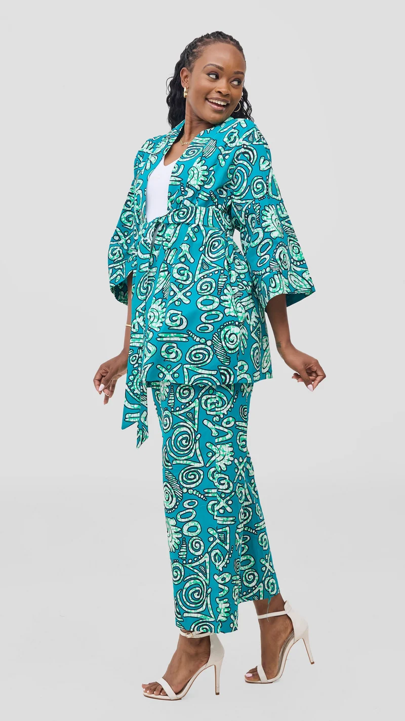 Vivo Kitenge Wide Leg Pants - Green / Black Adia Print