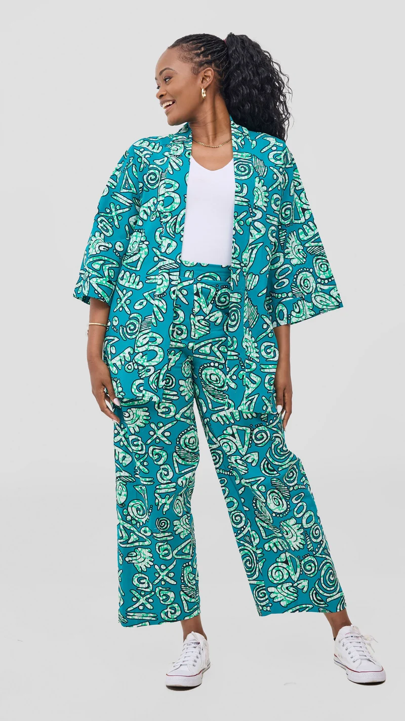 Vivo Kitenge Wide Leg Pants - Green / Black Adia Print