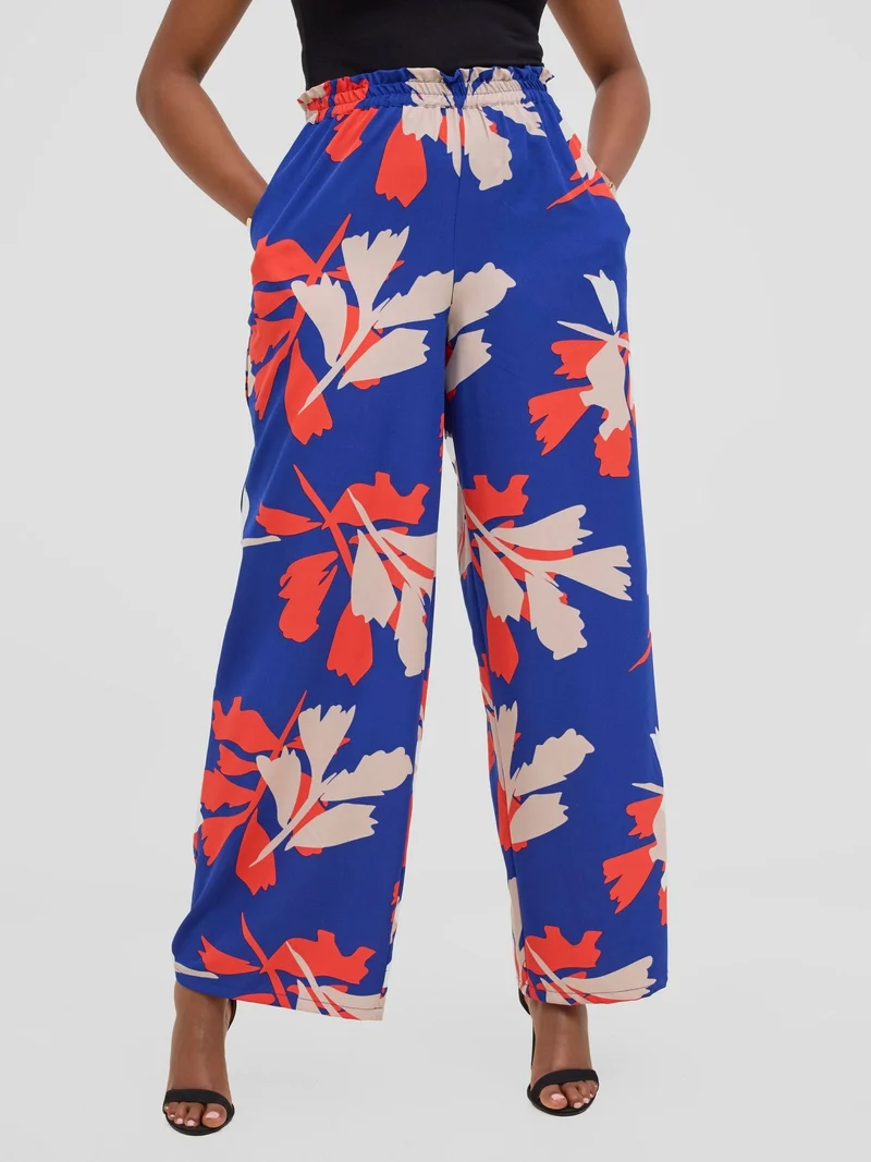 Vivo Sanali Wide Leg Pants - Beige / Red Print