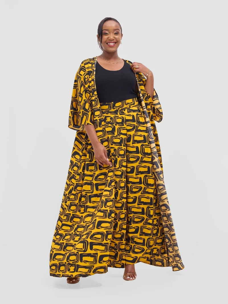 Vivo Basic Crepe Pants - Mustard / Black Umbo Print
