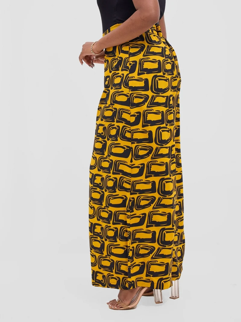 Vivo Basic Crepe Pants - Mustard / Black Umbo Print