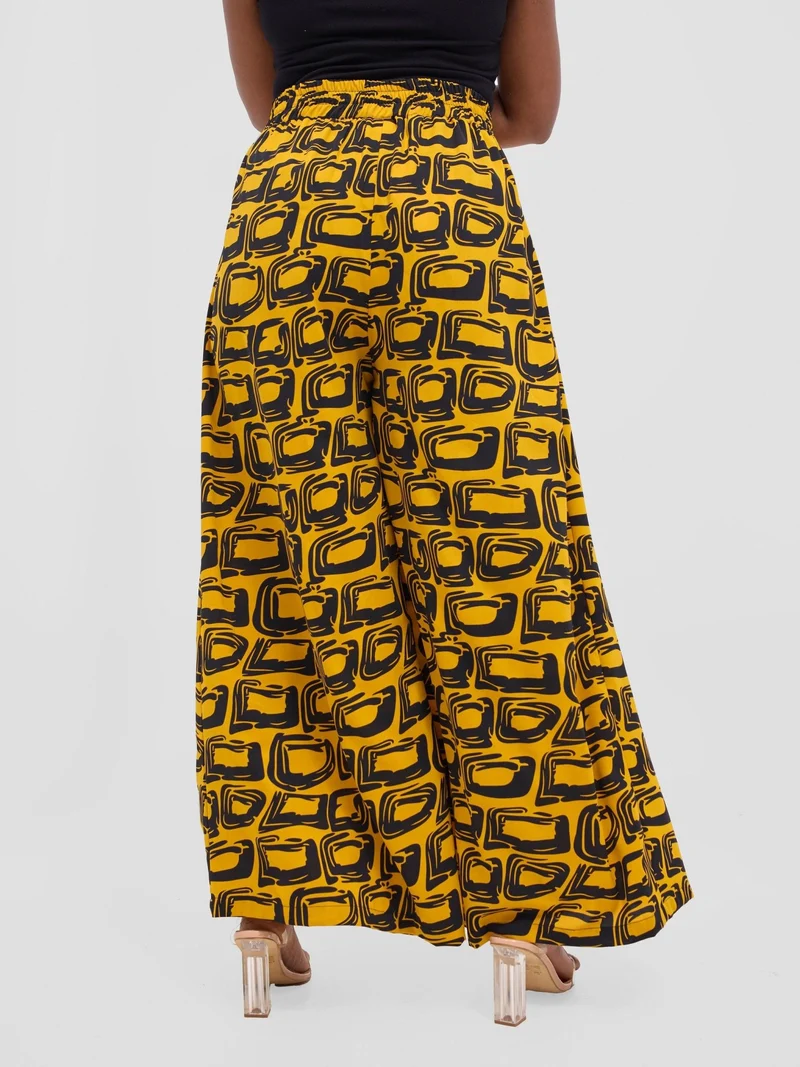 Vivo Basic Crepe Pants - Mustard / Black Umbo Print