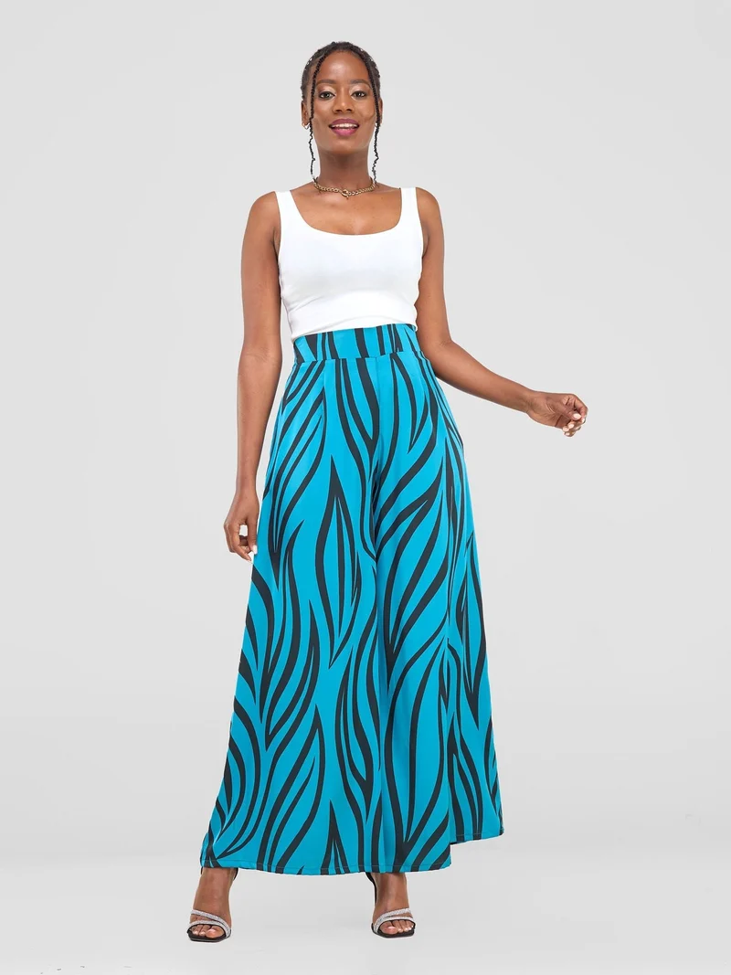 Vivo Chidii Wide Leg Pants - Teal / Black Ameli Print