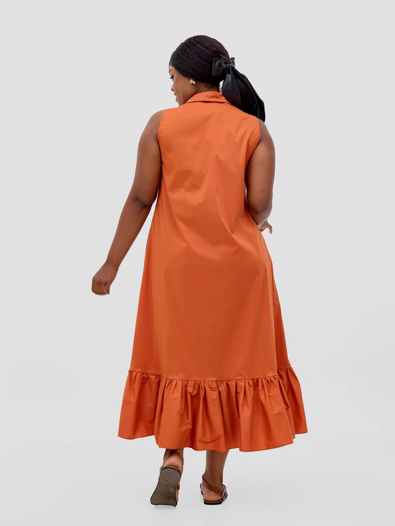 Safari Huru Halter Sleeveless High Low Dress - Rust