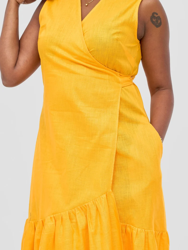 Safari Savannah Midi Wrap Dress - Mustard