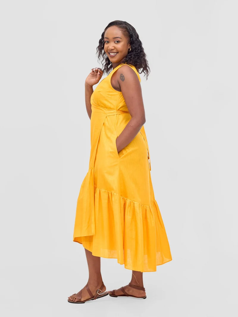 Safari Savannah Midi Wrap Dress - Mustard