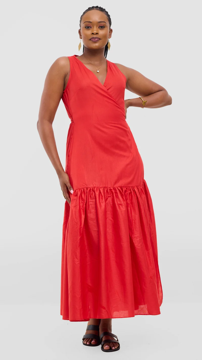 Safari Solana Wrap Dress - Red