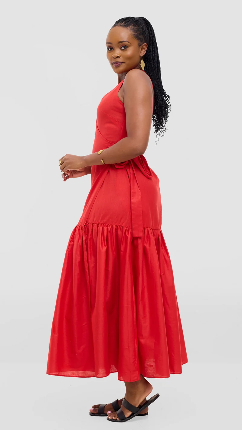 Safari Solana Wrap Dress - Red