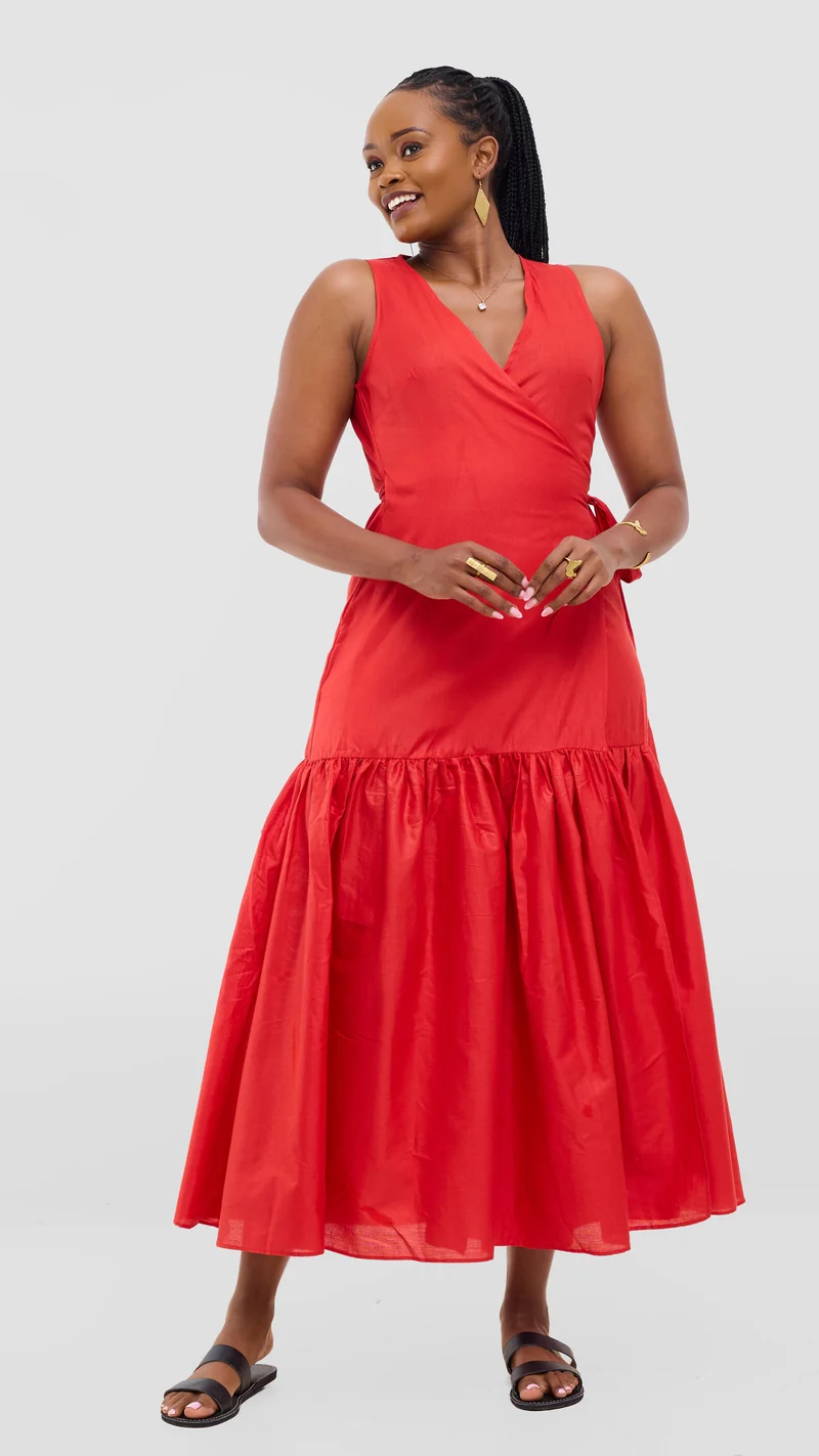 Safari Solana Wrap Dress - Red