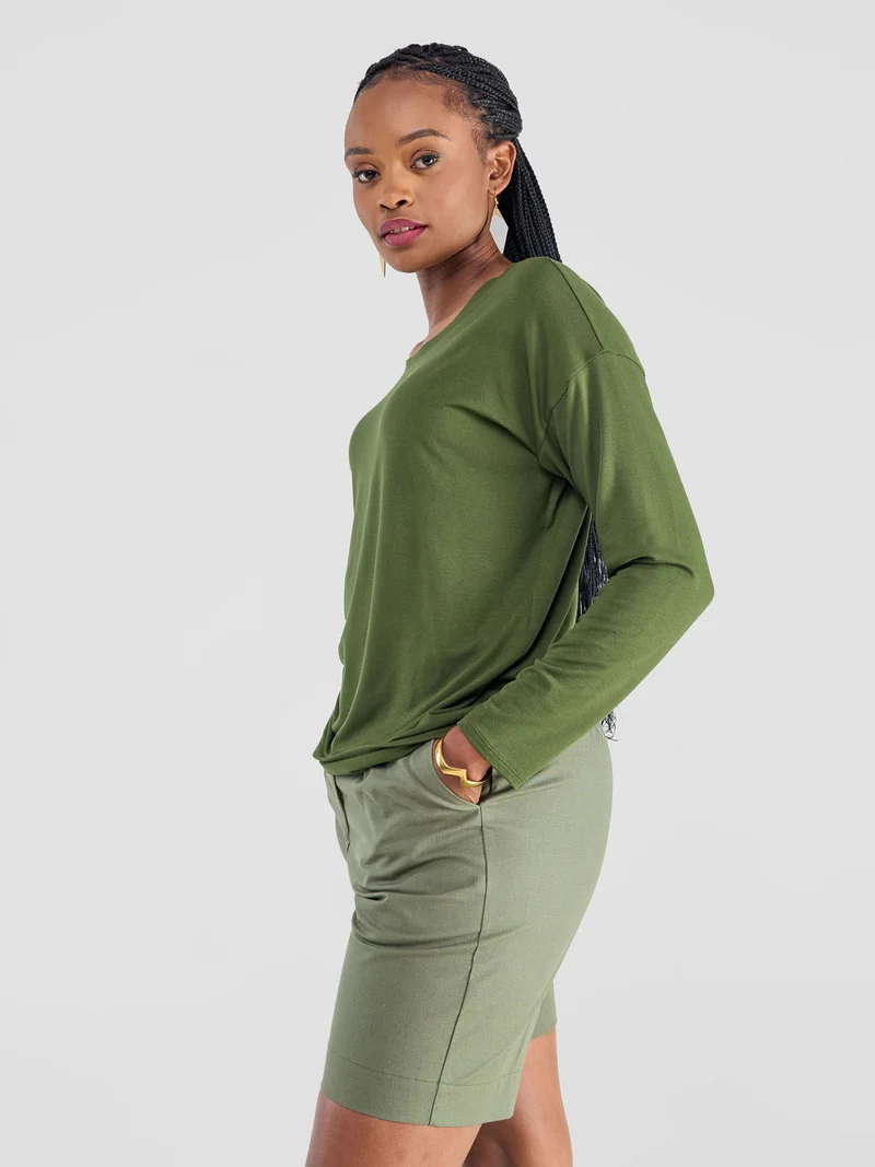 Safari by Vivo Bush Drop Shoulder Long Sleeve Top - Hunters Green