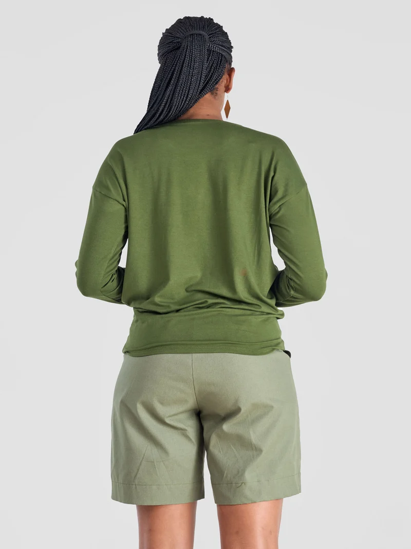 Safari by Vivo Bush Drop Shoulder Long Sleeve Top - Hunters Green