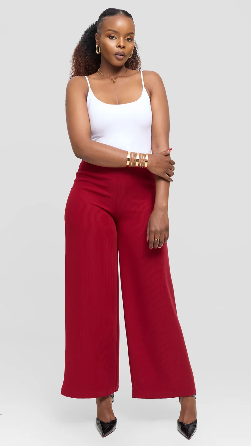 Vivo Tatili Pinstripe Pants in Medium Crepe - Dark Red