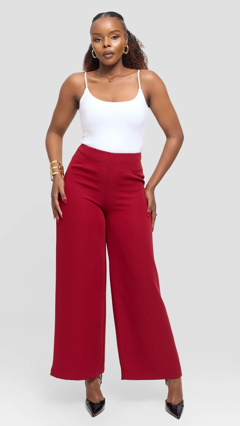 Vivo Tatili Pinstripe Pants in Medium Crepe - Dark Red