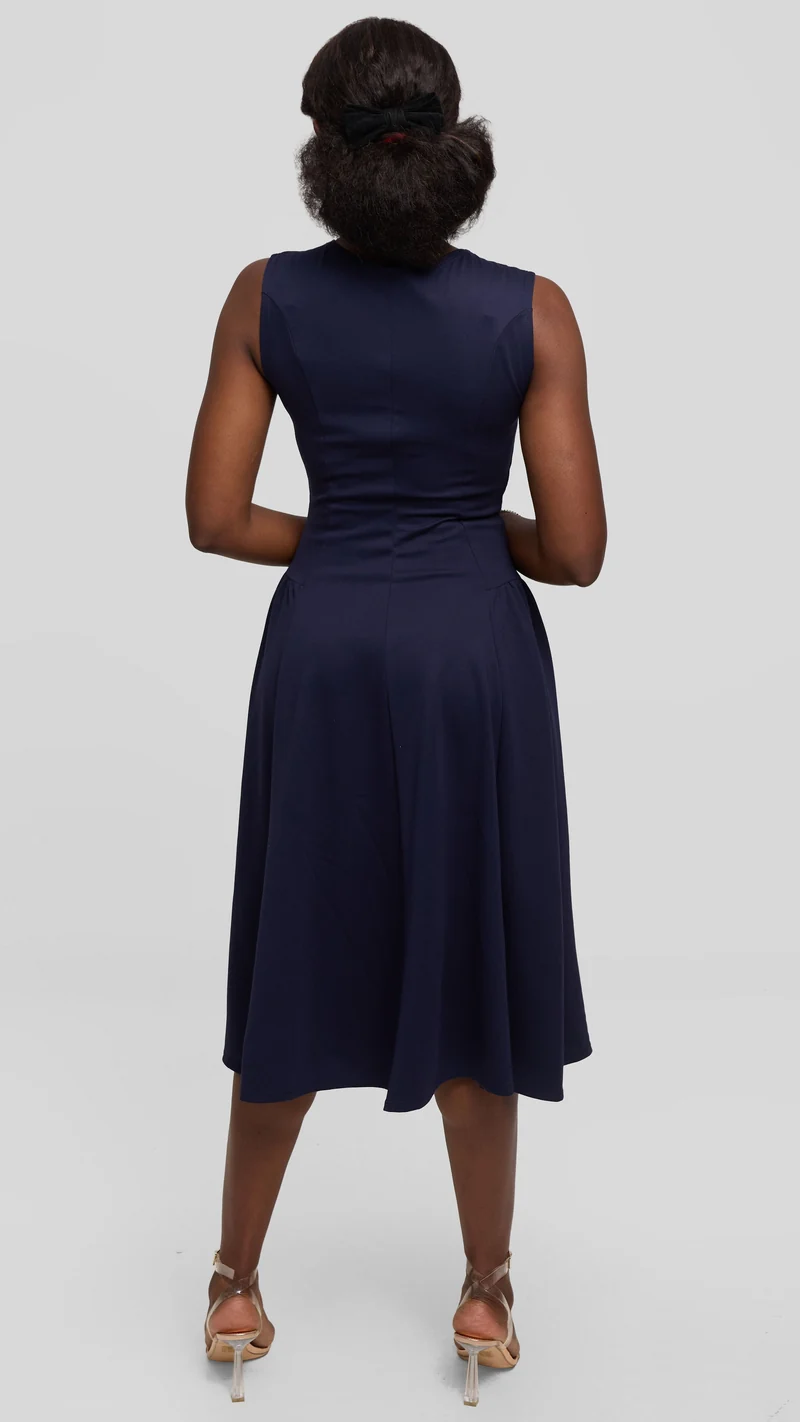 Vivo Panelled Waist Midi Dress in Ponte - Navy