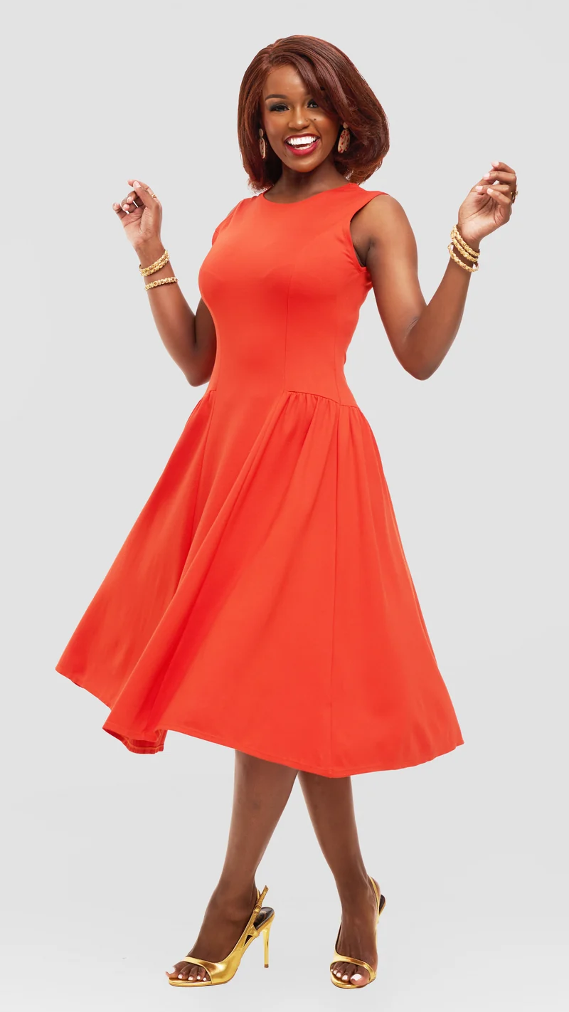 Vivo Panelled Waist Midi Dress in Ponte - Orange