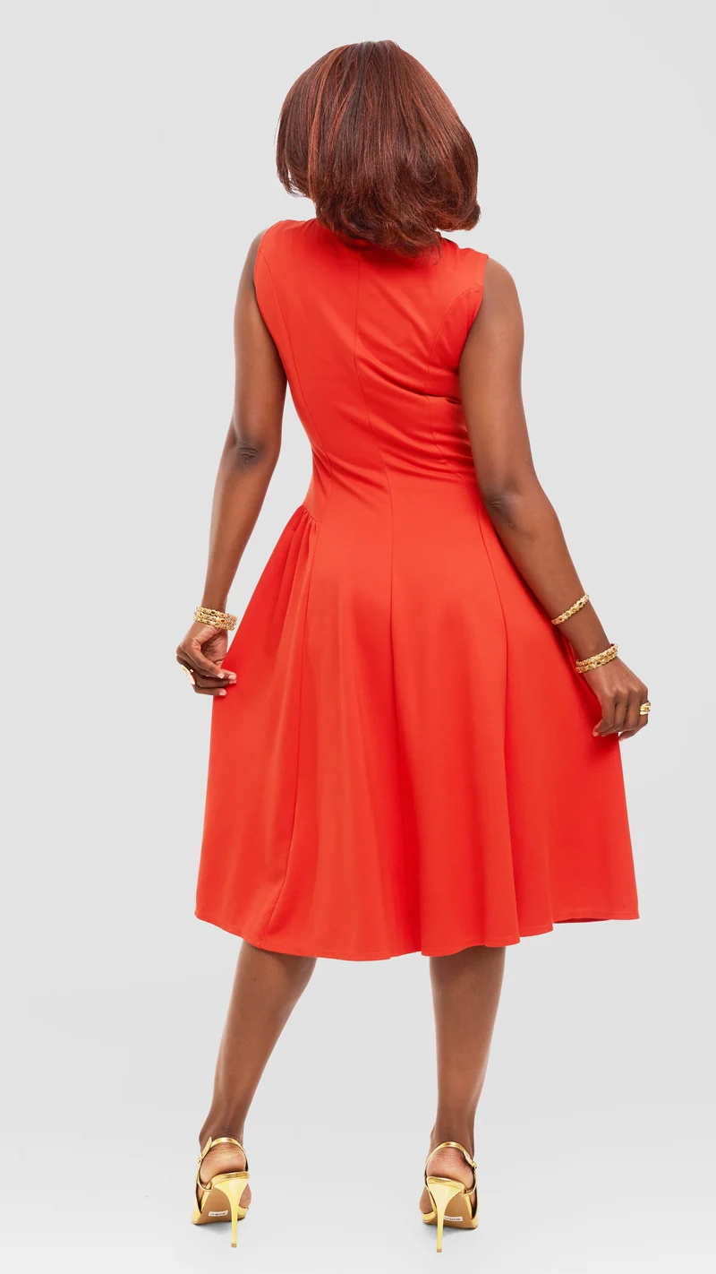 Vivo Panelled Waist Midi Dress in Ponte - Orange