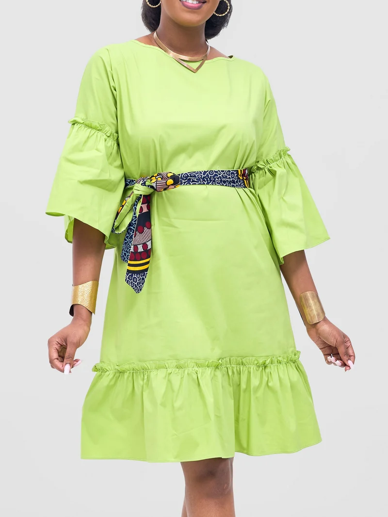Safari Tawi Flounce Tent Dress - Lime Green