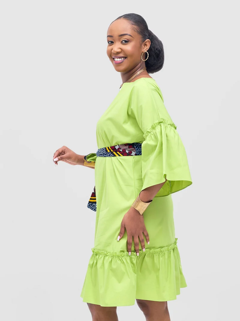 Safari Tawi Flounce Tent Dress - Lime Green