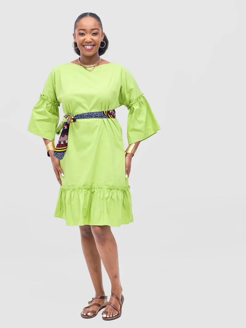 Safari Tawi Flounce Tent Dress - Lime Green