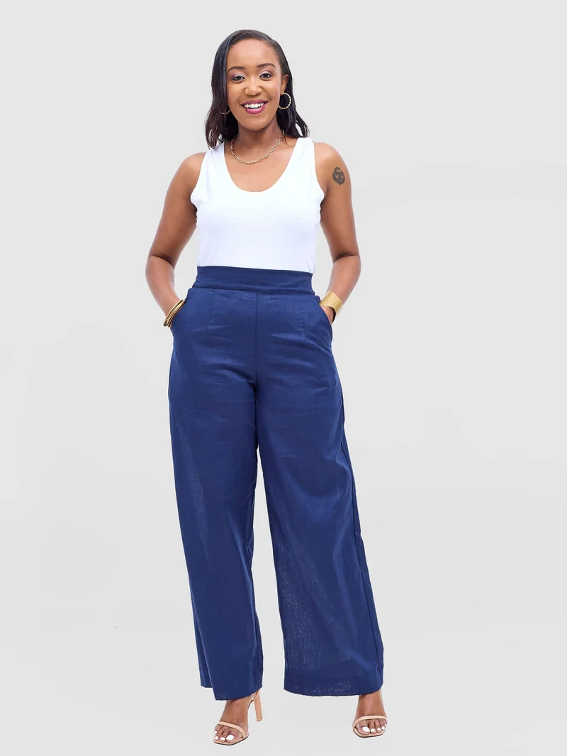Safari by Vivo Tiwa Wide Leg Pants in Linen - Navy