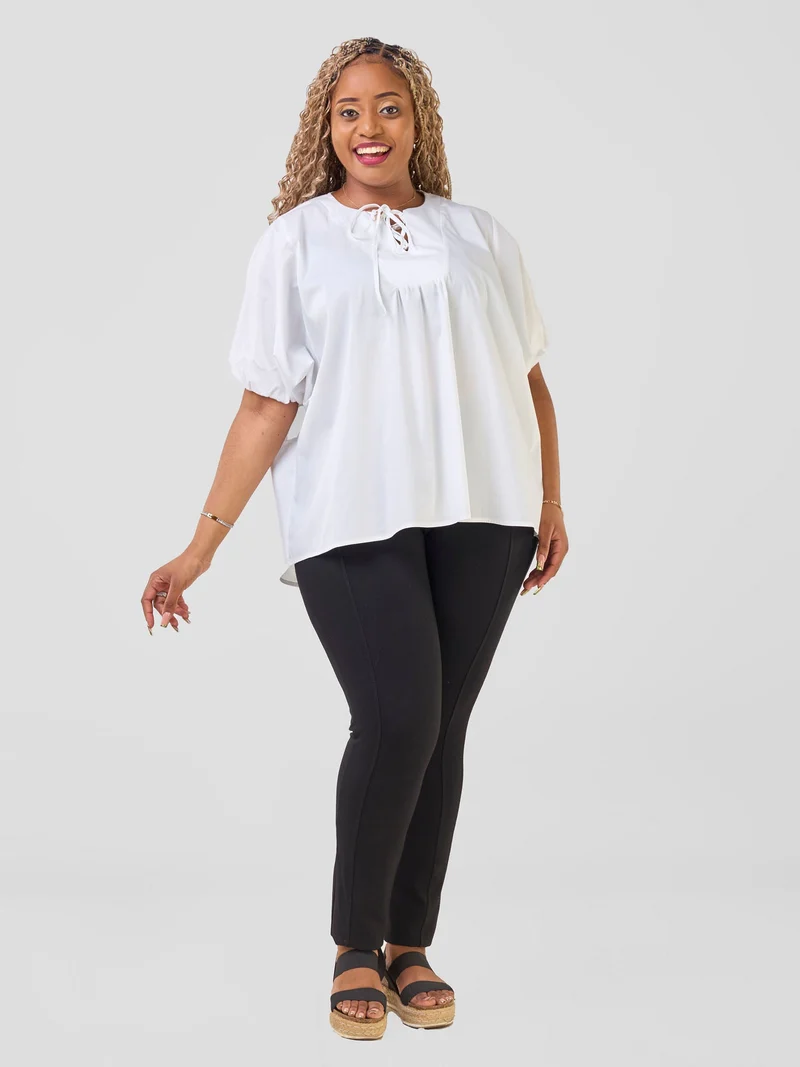 Safari Njano Tie Front Wide Top - White