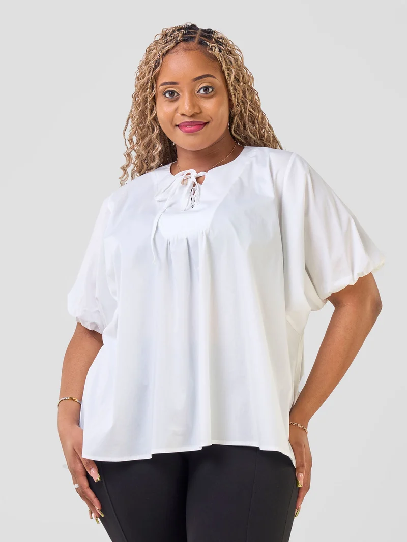 Safari Njano Tie Front Wide Top - White
