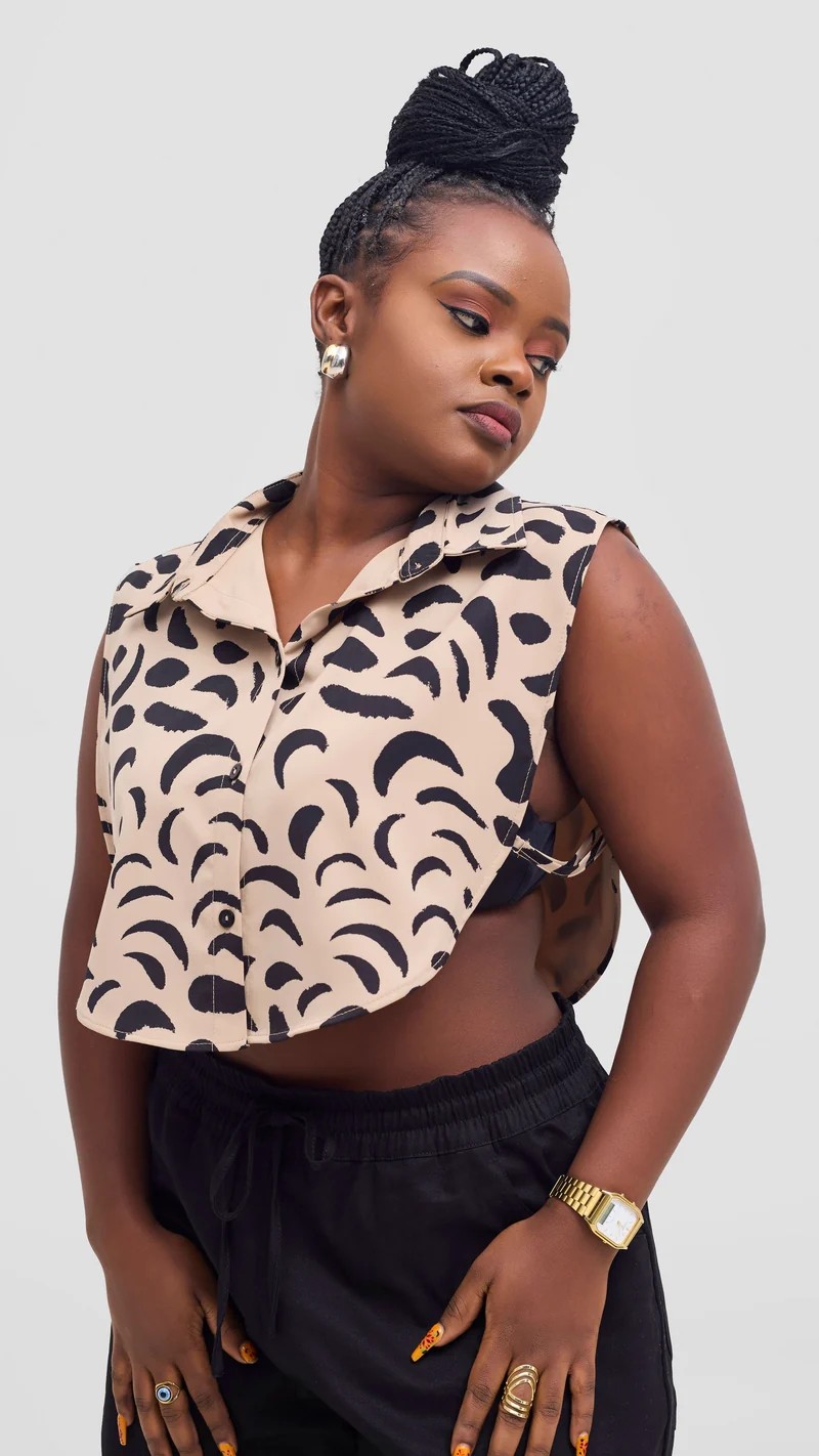 Shiv & Shikie X Safari Faux Collar Printed Shirt - Taupe/Black Ezi Print