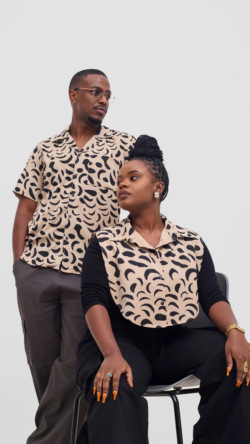 Shiv & Shikie X Safari Faux Collar Printed Shirt - Taupe/Black Ezi Print