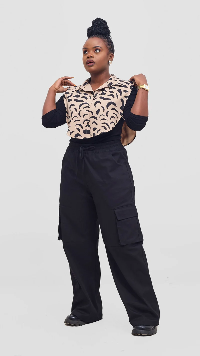 Shiv & Shikie X Safari Faux Collar Printed Shirt - Taupe/Black Ezi Print