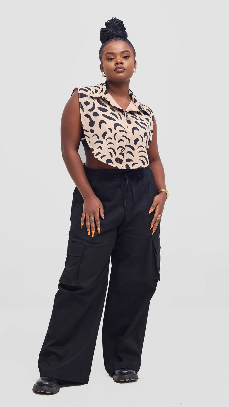 Shiv & Shikie X Safari Faux Collar Printed Shirt - Taupe/Black Ezi Print