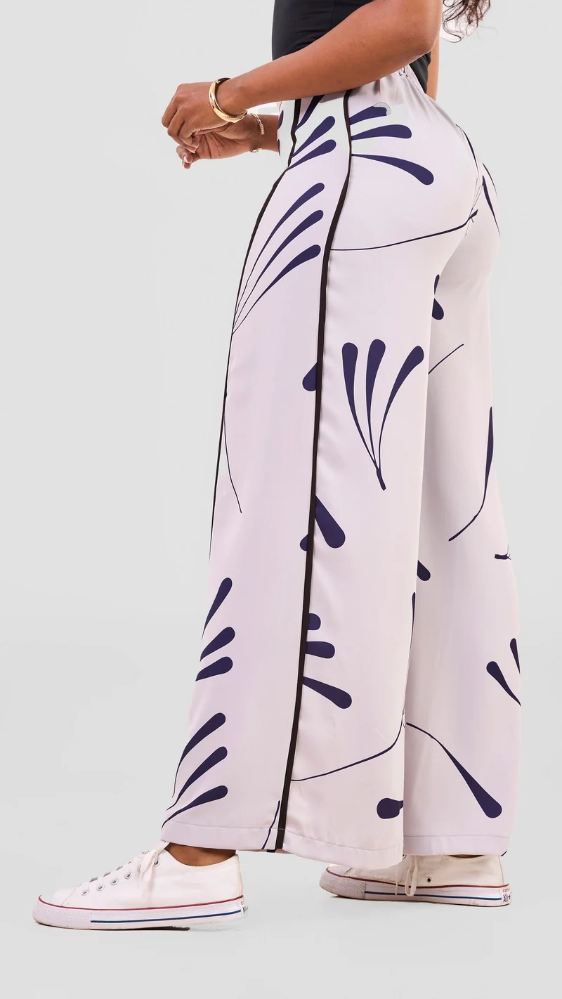 Vivo Nuru Side Panel Wide Leg Pants in Crepe - Grey / Navy Uru Print