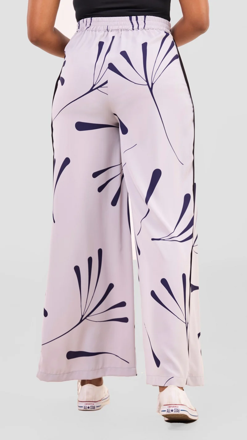 Vivo Nuru Side Panel Wide Leg Pants in Crepe - Grey / Navy Uru Print