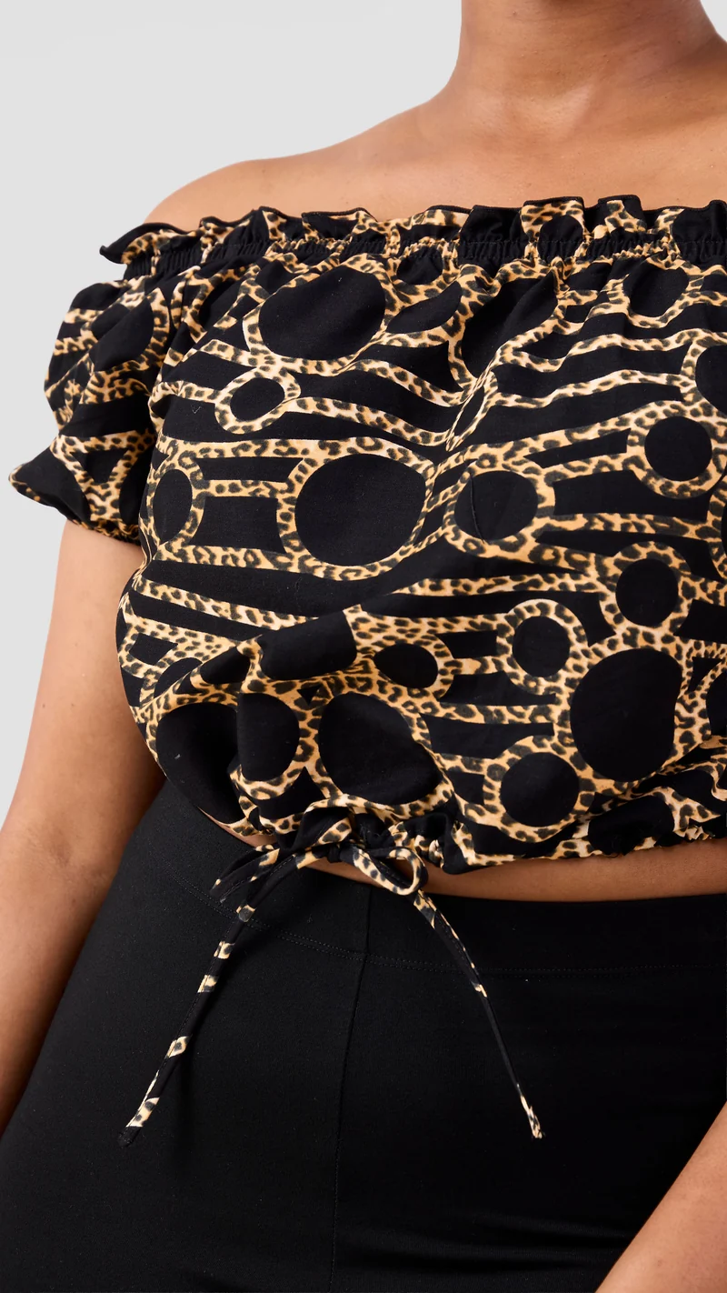 Safari Tafari Off Shoulder Crop Top - Black Brown Shade C