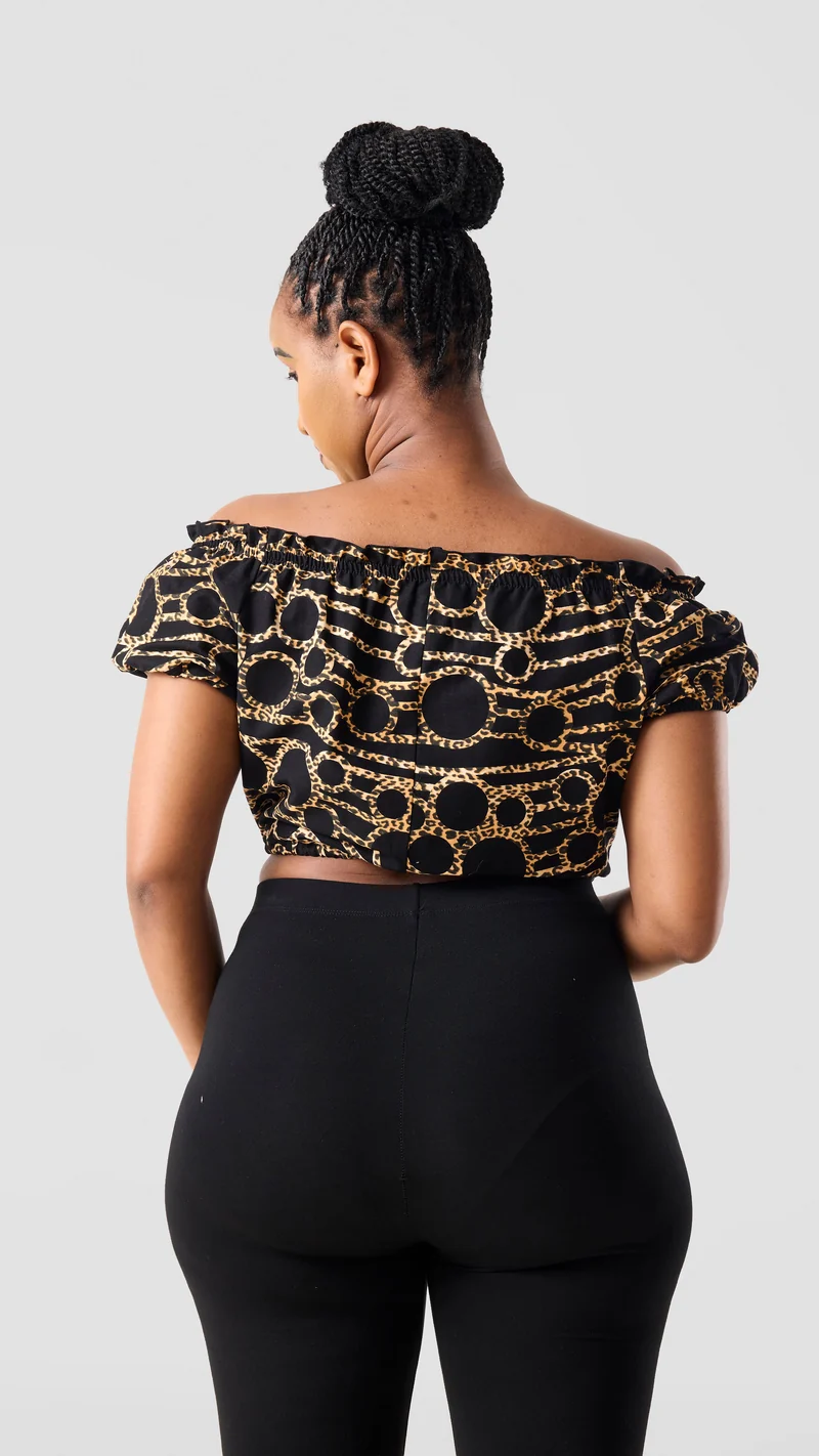Safari Tafari Off Shoulder Crop Top - Black Brown Shade C