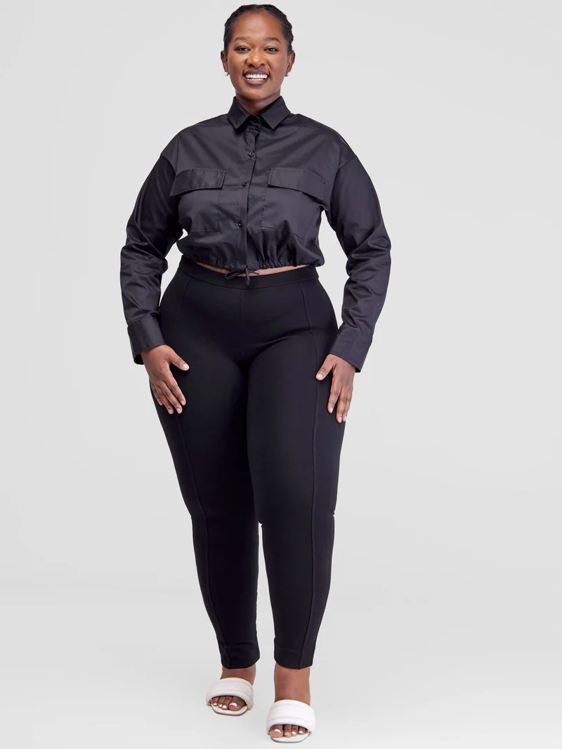Safari by Vivo Kamari Long Sleeve Drawstring Shacket - Black