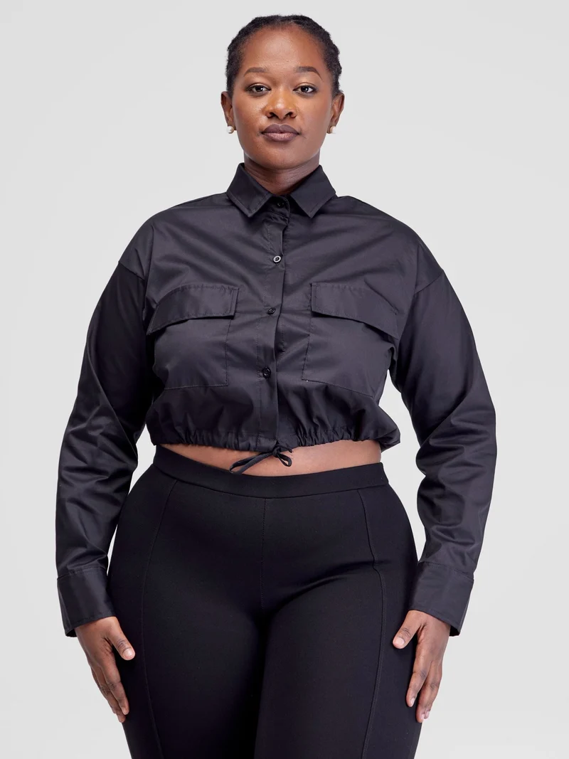 Safari by Vivo Kamari Long Sleeve Drawstring Shacket - Black