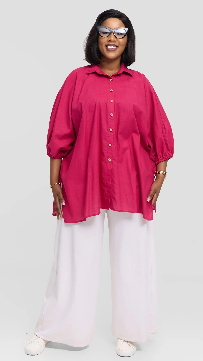 Safari by Vivo Zehra Extra Wide Shirt in Linen Blend - Fuschia