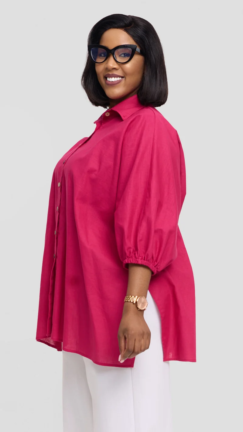 Safari by Vivo Zehra Extra Wide Shirt in Linen Blend - Fuschia