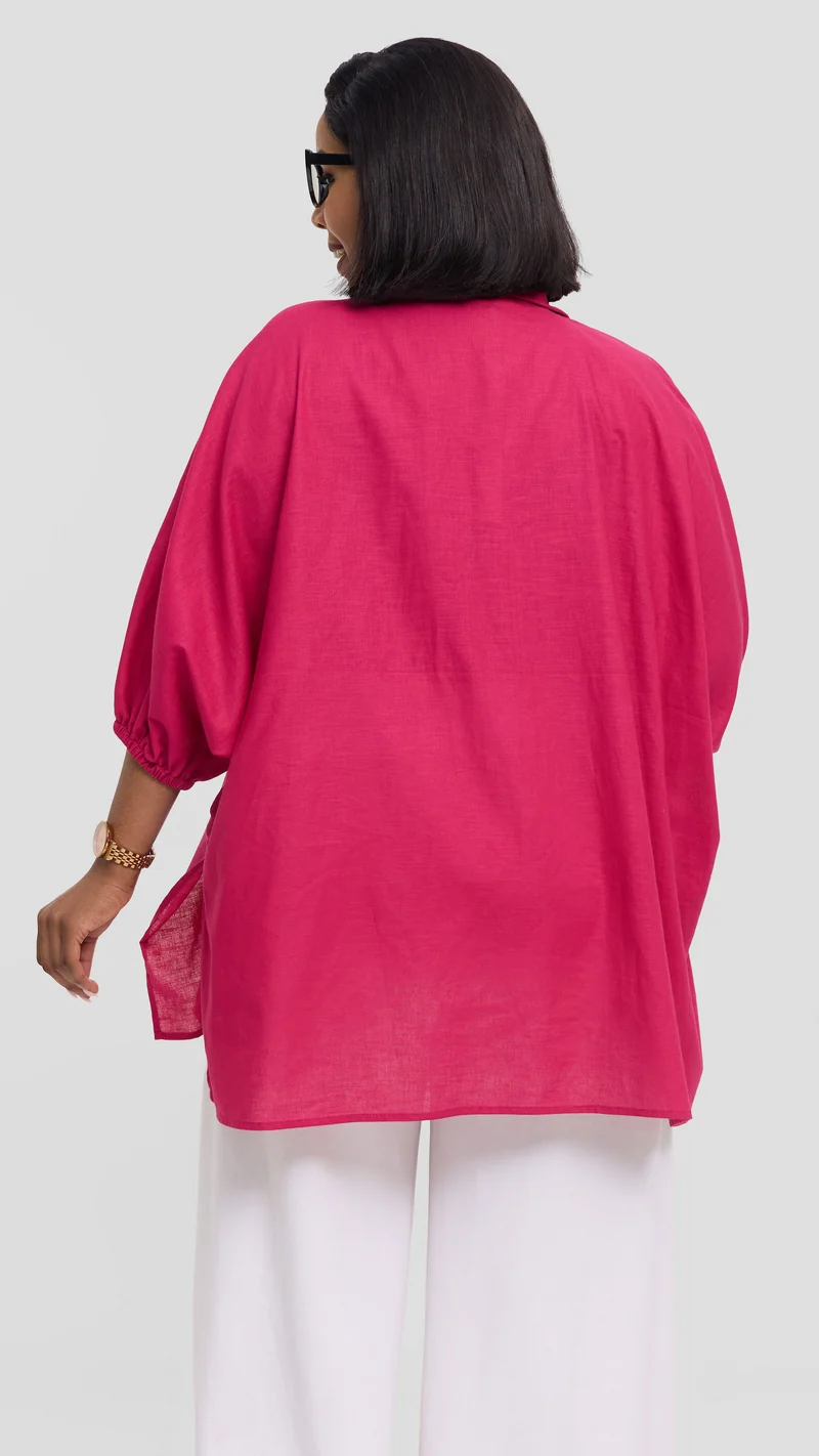 Safari by Vivo Zehra Extra Wide Shirt in Linen Blend - Fuschia