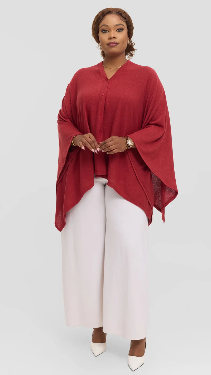 Vivo Multiway Poncho in Sweater - Dark Red