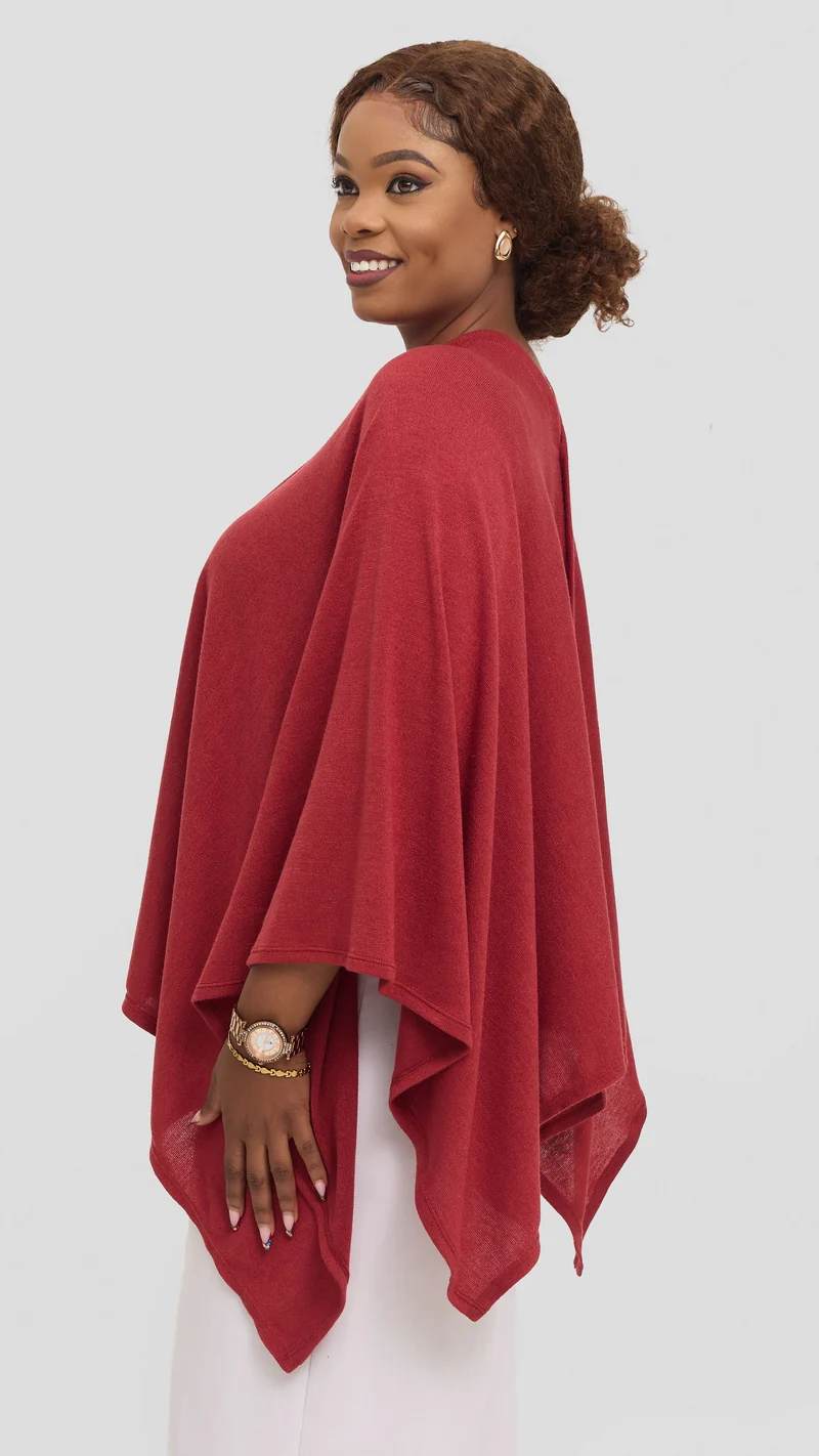 Vivo Multiway Poncho in Sweater - Dark Red